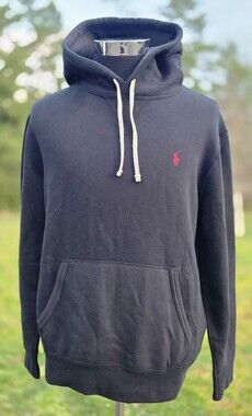 Polo Ralph Lauren Black Classic Fleece Hoodie Pullover Sport Mens Size Medium M